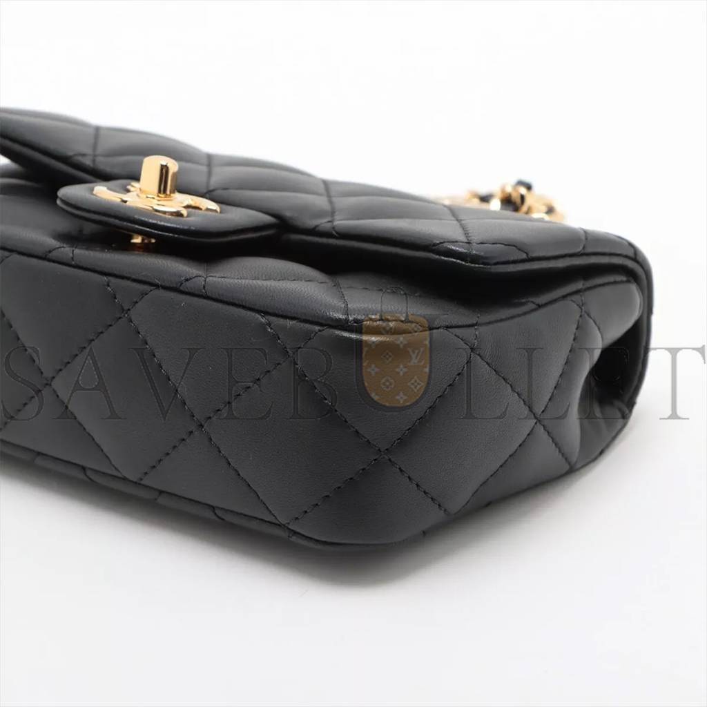 CHANEL MASTER MINI MATELASSE LAMBSKIN 2WAY SHOULDER BAG TOP HANDLE BLACK GOLD METAL AS4848 (19*12*6cm)